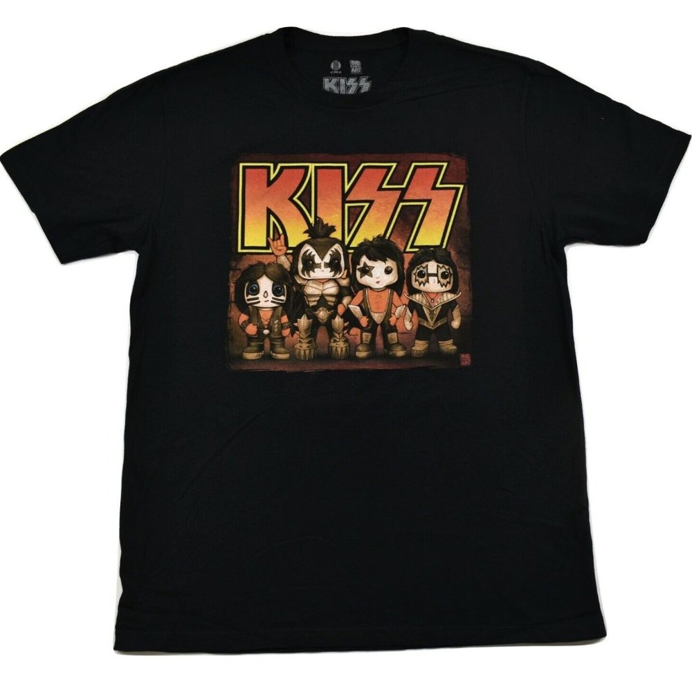 Get Down Art Mens KISS Chibi Line-Up Big Head Band Cartoon Black Shirt New